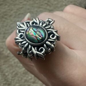 Abalone Shell Sunflower Statement Ring